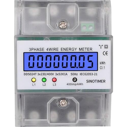 DDS024T 100A 400imp 50Hz LCD with Backlight 3 Phase Energy Meter kwh Meter Digital with Transport Cover Electricity Meter