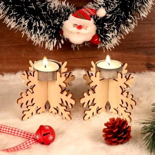 4pcs DIY Wooden Snowflake Christmas Candle Holder Christmas Wedding Holiday Home Decoration Ornaments Candlestick Building Block