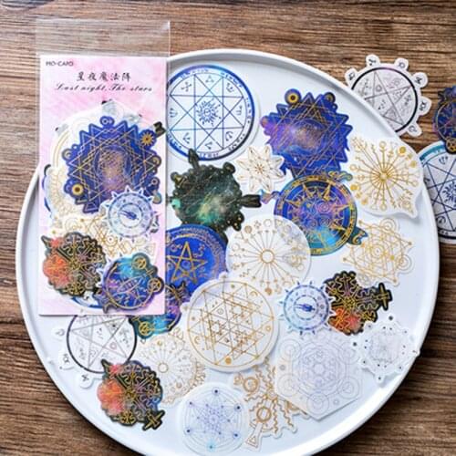 60pcs /Pack Starry Night Magic Circles Golden Stamping DIY Hand Account Decor Sticker