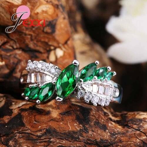 925 Sterling Silver Rings for Women Green Cubic Zirconia Engagement Ring Female Simple Ringen Anel Oval Crystal Ring