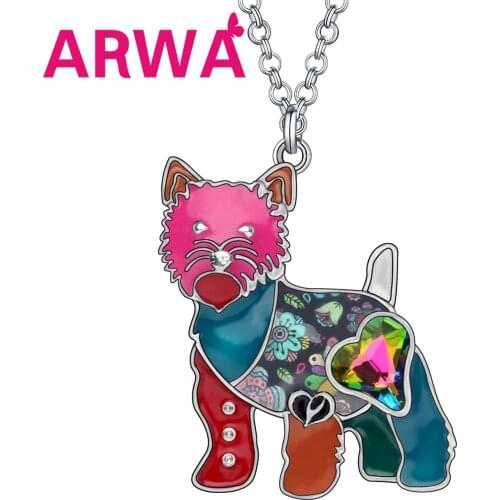 ARWA Enamel Alloy West Highland Terrier Dog Necklace Pendant Jewelry For Women Girls Kids Pet Lovers Charming Gifts Accessories