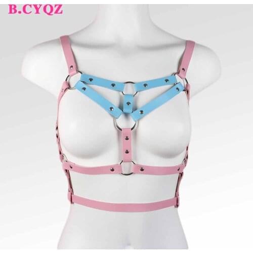 B.CYQZ Sexy Lingerie Gothic Bra Garters Harness For Woman Leather Bondage Stocking Seks Handmade Body Fashion Suspenders Belt