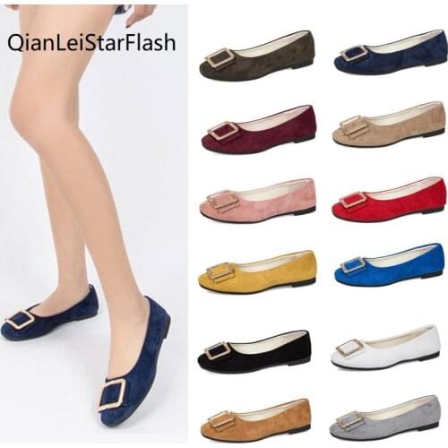 Plus Size 43 Woman Ballet Flats Candy Color Slip on Flat Shoes Women Flats Faux Suede Single Shoes large Size Loafer Female Shoe