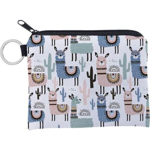 Unisex Cartoon Alpaca Pattern Coin Card Key Ring Wallet Pouch Mini Purse Zipper Small Change Bag
