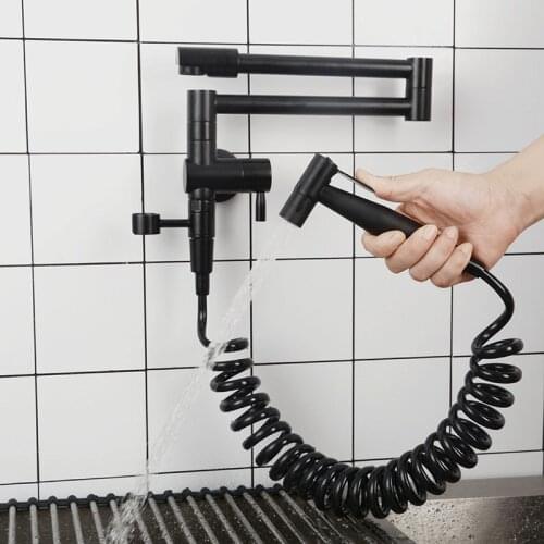 Black Wall Mounted Kitchen Tap Single Cold Brushed Nickel Kitchen Faucet With Bidet Sprayer Chrome Kitchen Rotation Taps