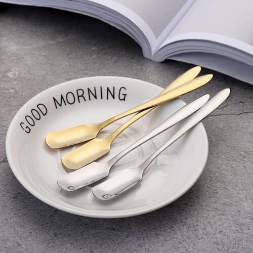 Household Stainless Steel Ice Cream Square Head Spoon Dessert Coffee Stirring Spoon Creative Golden Spoon Gift
