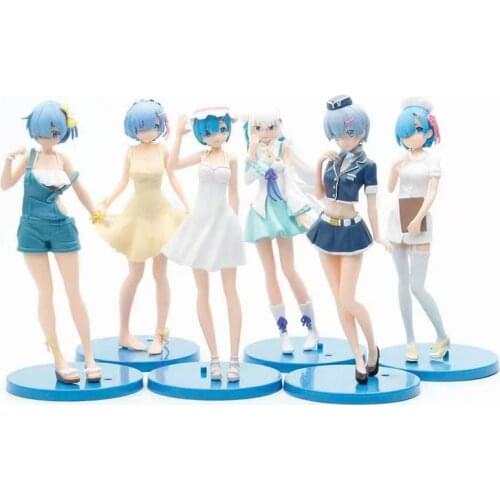 Kawaii Anime Re:Life in a different world from zero Cute Rem PVC Action Figure Collectible Model Toys Doll Friends Gift 6pcs/set