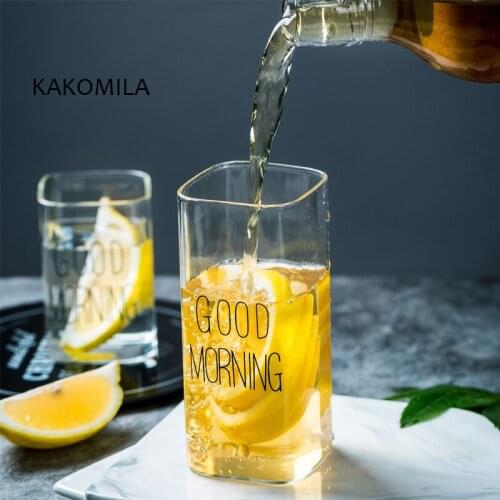 Ins Transparent Square Glass Cup Simple Transparent Cup Alphabet Water Cup Coffee Latte Cup