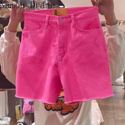 Korea Dongdaemun New 2020 Summer Fashion Slimming Age-Reducing Rose Red Waisted Raw Denim Shorts Womens Fashion