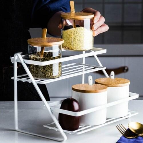 Kitchen household wrought iron countertop storage rack multi-layer corner rack cruet bottle rack finishing shelf ZP7151520