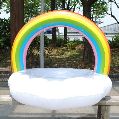 Genuine PVC Summer Inflatable Rainbow Clouds Swimming Ring Floating Adult Water Fun Swim Pool Toy Beach Lifebuoy