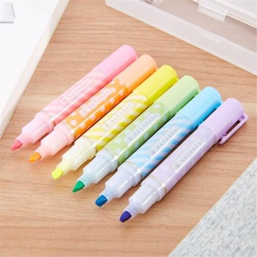 6pcs/set Candy Color Highlighter Pen Lovely Cartoon Painting Pen Mini Marker Pens Stationery Cute School Office Supplies