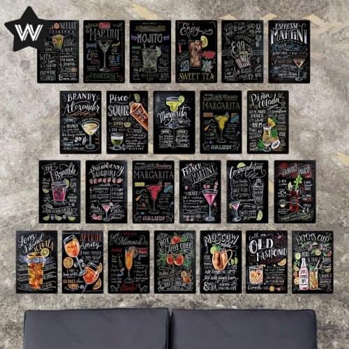 Blackboard Metal Sign Vintage Whiskey Tin Plaque Retro Style Wall Stickers Metal Poster Margarita Metal Sign Tin Plate for Decor