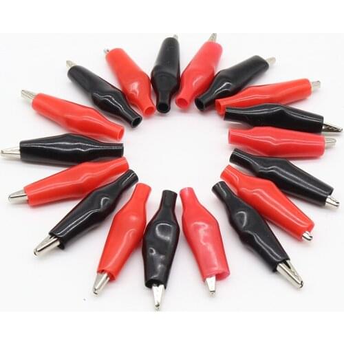 20pcs/lot 28MM Metal Alligator Clip G98 Crocodile Electrical Clamp for Testing Probe Meter Black and Red with Plastic Boot