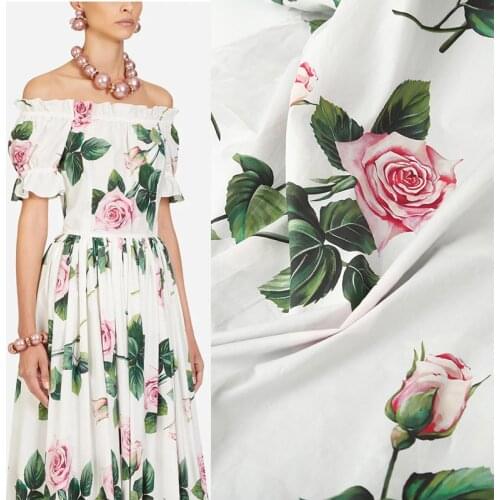 145cm Width 100%Cotton Rose Printed With Letter Clothing Handmade Cloth For Woman Dress Blouse Pajamas Sleepwear DIY Sewing