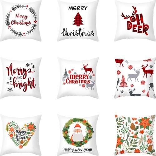 Polyester Christmas Pillowcase Elk Deer Santa Claus Snowman Cushion Cover Throw Pillow Xmas New Year Pillowcase