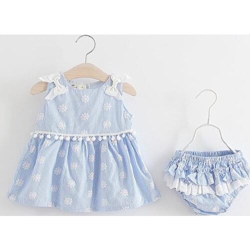 New Newborn Baby Girls Clothes Sleeveless Dress+Briefs 2PCS Outfits Set floral plaid Printed Clothing Sets Summer Sunsuit 0-24M