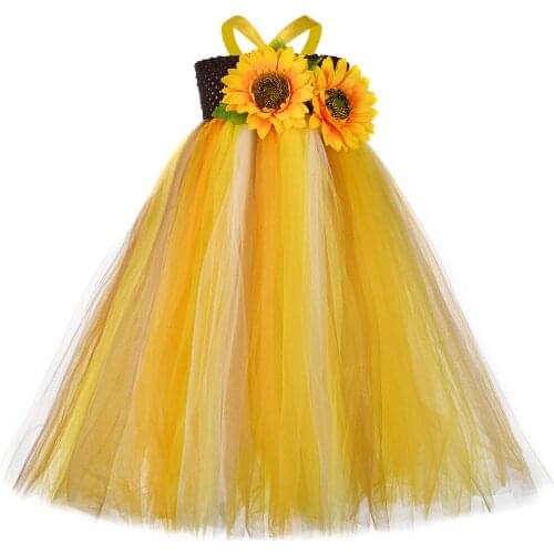 Halloween Sunflower Tutu Dress Girls Thanksgiving Pumpkin Scarecrow Role Play Costume Ankle Length Waistband Dresses For Babies