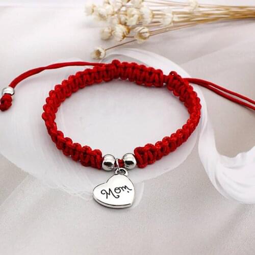 Hand Braided Lucky Red String Bracelets Fashion Bangle Mom Font Pendant Mothers Day Gift Jewelry Bracelet