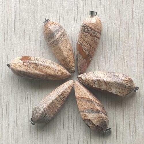 Fashion good quality natural picture stone hexagon cone shape pendants for jewelry making Wholesale 6pcs/lots free shipping