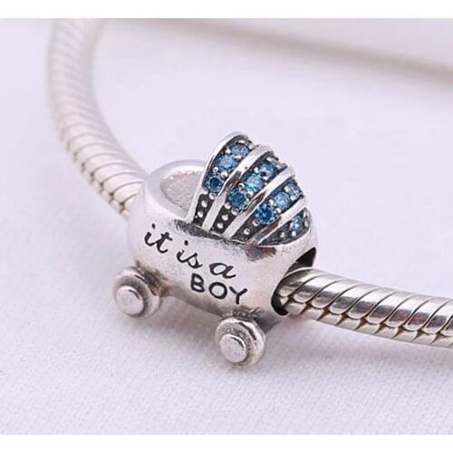 Authentic S925 Bead It Is a Boy Pram Charm fit Lady Bracelet Bangle DIY Jewelry