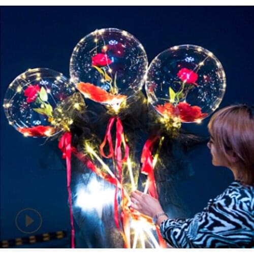 LED Luminous Balloons Handmade Rose Light Up Balloon Set Transparent Christmas Party House Decoration Valentines Day Gift