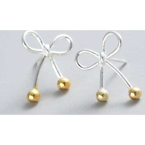 Temperament Korean Style Fashion 925 Sterling Silver Jewelry Simple Bow Gold Female Exquisite Stud Earrings SE568