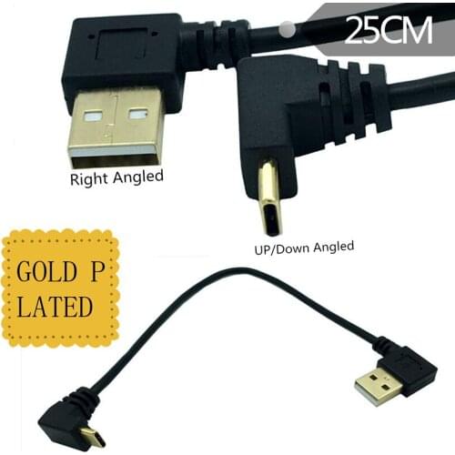 Up & Down Angled 90 Degree Gold-plated USB 3.1 type-c USB Male to USB male right DataCharge connector Cable 25cm forTablet phone