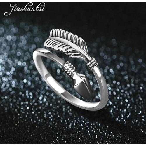 JIASHUNTAI 100% 925 Sterling Silver Rings For Women Cupid Arrow Design Vintage Thai Silver Jewelry Open Ring For Lover Best Gift