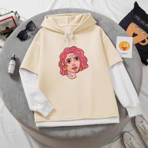 Color Block Sweatshirt Basics Fluffy Hoodie Women Kpop Clothes Aesthetic Sweatshirts for Girls Long Sleeve Winter Cute Pullover