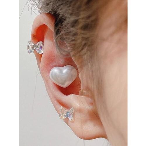 1 PCS Tiny Aurora Stainless Steel Screw Earring For Women 2021 Chic Dazzle Bowknot Heart Stud Cartilage Flat Helix Earring