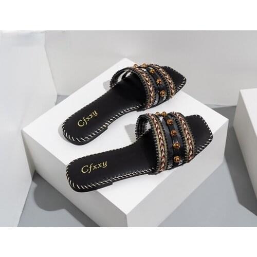 2021 Summer Ethnic Style Weave Women Slippers Transparent Flat Sandals Female Solid Casual Sandals Ladies Beach Slides Sandales