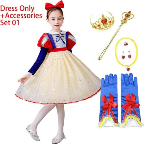2021 New Girls Fancy Snow White Dress Children Birthday Party Gown Kids Halloween Princess Costume Girl Elegant Holiday Clothes