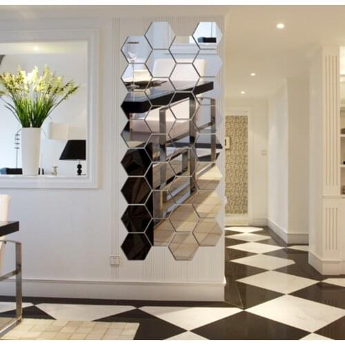 3D Hexagon Acrylic Mirror Wall Stickers DIY Art Wall Decor Sticker 7pcs/set