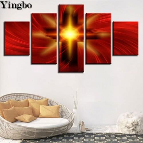 5 Panel diamond painting Cross Stitch Abstract Cross Christian full square round diamond embroidery icons diamond mosaic sale