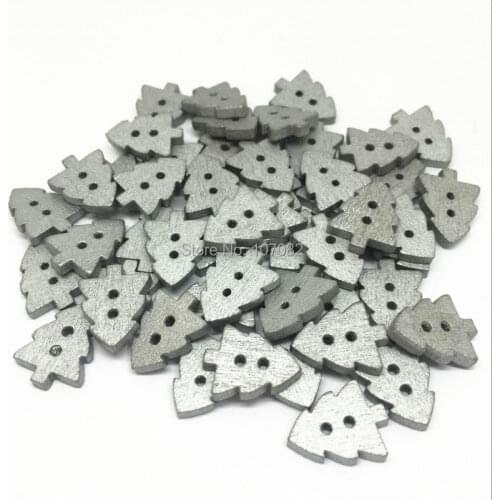 500pcs 14X11mm Silver Color Wood Christmas Tree Buttons 2 Holes Embellishments Cardmaking Crafts Xmas Button