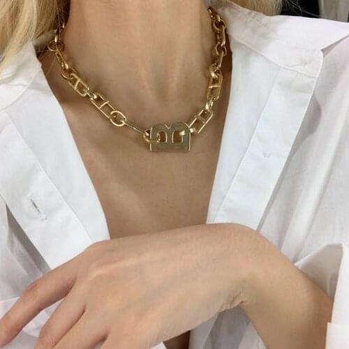 B Letter Choker Necklace Punk Clavicle Chain Pendant Gold Stainless Steel Hip-hop Necklaces for Women Men Jewelry Wholesale