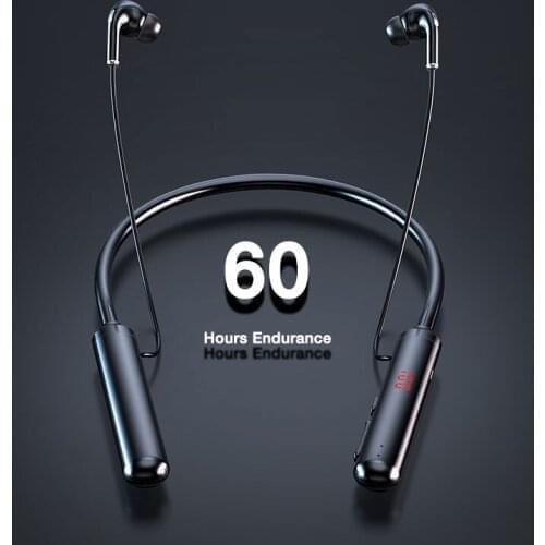 60 Hours Endurance Bluetooth Headphones Stereo Bass Wireless Headphone Neckband Power LED Display Headset TF Card Magnet sports