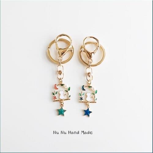 Hand DIY Kawaii Cat Keychain Cute Car Bag Keyring Personality Drip oil Key Chains Charms Valentines Day Gift Original Design