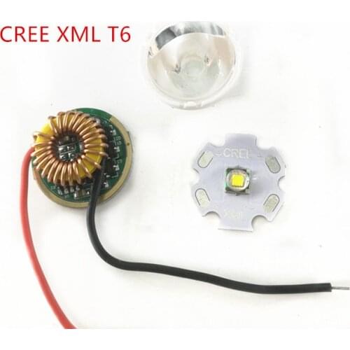 Cree XM-L LED T6 White Light with 20mm star pcb+ 3.7V 5modes led Driver +T6 15degree led Lens with Base Holder kit