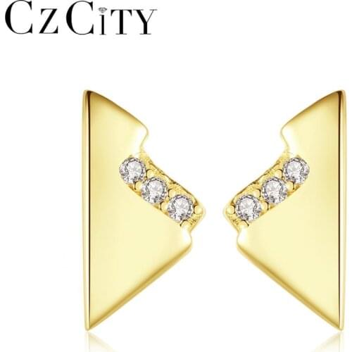 CZCITY Symmetrical Triangle Sterling Silver Stud Earrings Statement Gold Color Jewelry for Women Christmas Gifts