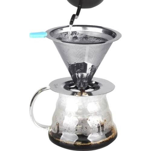 Stainless Steel Double Layers Reusable Coffee Filter Dripper Mesh Funnel Cup