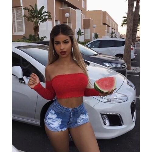 Elasticity High Waist Denim Shorts Women Hole Ripped Jeans Skinny Summer Fashion Sexy Bleached Short Pants Girls Streetwear Blue