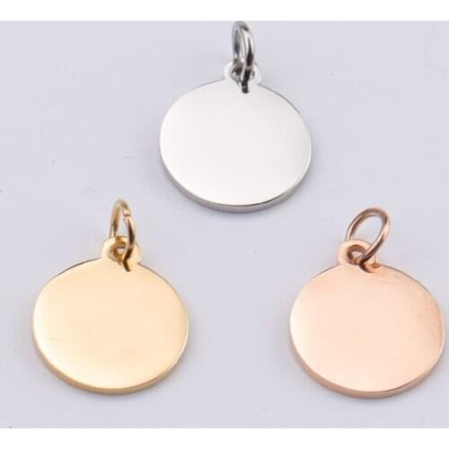 Silver Color/Gold/Rose Gold Stainless Steel Circle Charm Blank For Engrave Metal Round Tag Mirror Polished Wholesale 20pcs