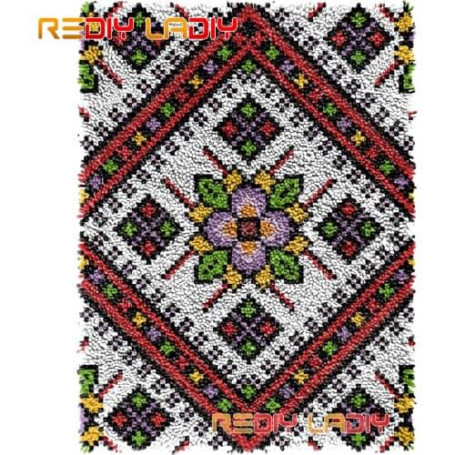 Latch Hook Rug Geometric Pattern Crocheting Tapestry Kits DIY Carpet Rug Chunky Yarn Needlework Knitted Floor Mat Hobby & Crafts