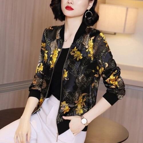 Summer Thin Women Chiffon Baseball Uniform Printed Elegant Short Jacketemal