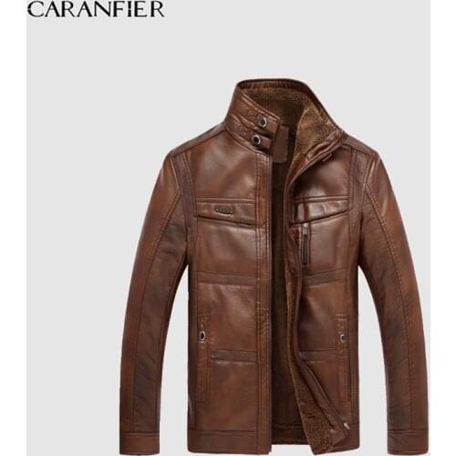 CARANFIER Mens Leather Jackets Winter Warm Coat Plus Thick Outerwear Male Biker Motorcycle Zipper Top Quality Men Coats M-5XL