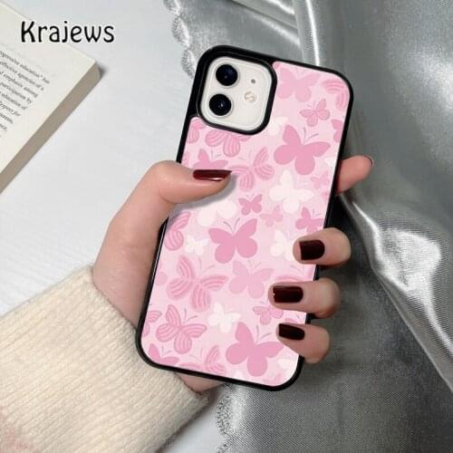 Krajews pink butterfly soft side coque Phone Case for iPhone 12 mini 5 6S 7 8 PLUS X XS XR 11 PRO MAX SE 2020 Back Cover Funda