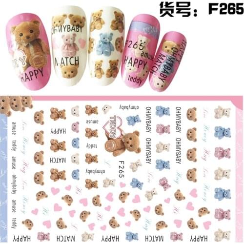 10PCS Cartoon Bear Nail Art Sticker Letter Doll Nail Art Transfer Decal Repair Decoration Set Love