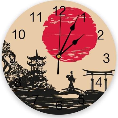 Japanese Style Silhouette Wall Clock Decorative Creative Modern Wall Clock for Living Room Kitchen Office Bedroom
